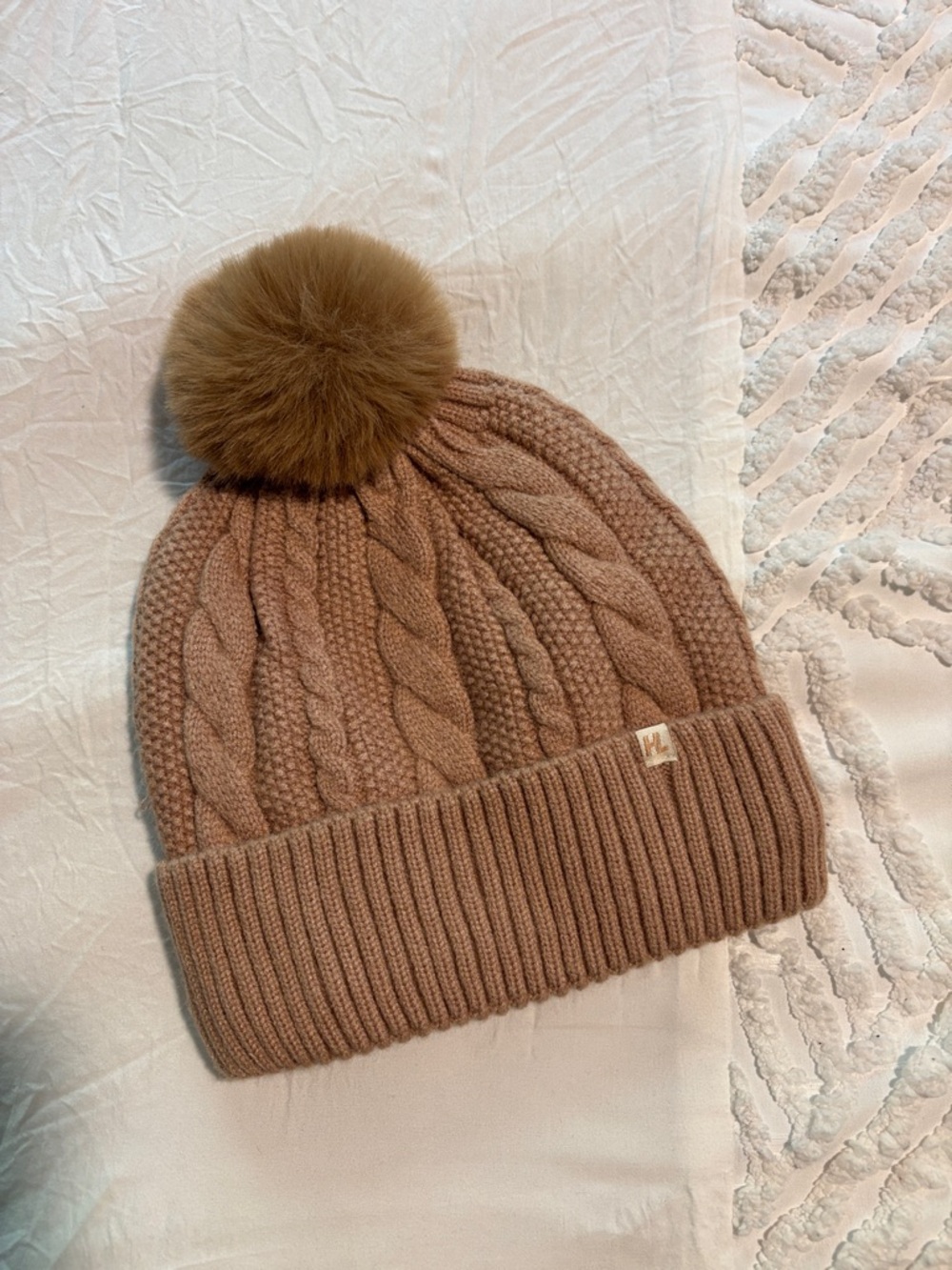 Knitted Pom Beanie in Dusty Rose